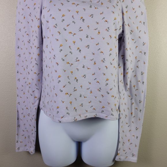 Wild Fable Lavender Floral Square Neck Long Sleeve Top Size Large - Picture 4 of 7